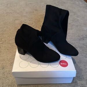 Boden black faux suede stretch boots with heel.  Sz 37